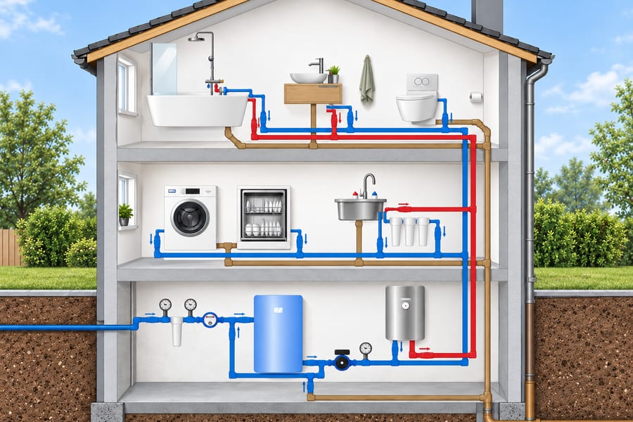 Schematische Darstellung einer Sanitär- und Hausinstallation